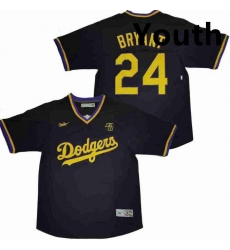 Youth Dodgers 24 Kobe Bryant Black Pull Over Cool Base Stitched MLB Jersey