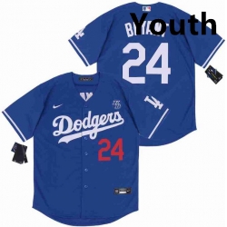 Youth Dodgers 24 Kobe Bryant Blue Cool Base Stitched MLB Jersey