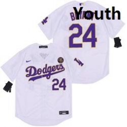Youth Dodgers 24 Kobe Bryant White Cool Base Stitched MLB Jersey