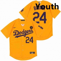 Youth Dodgers 24 Kobe Bryant Yellow Cool Base Stitched MLB Jersey