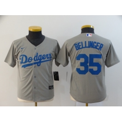 Youth Dodgers 35 Cody Bellinger Gray Youth 2020 Nike Cool Base Jersey