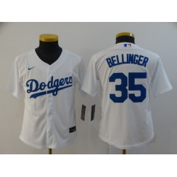 Youth Dodgers 35 Cody Bellinger White Youth 2020 Nike Cool Base Jersey