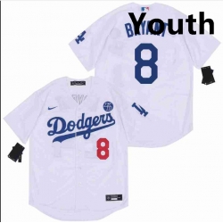 Youth Dodgers 8 Kobe Bryant White Cool Base Stitched MLB Jersey