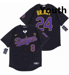 Youth Dodgers Front 8 Back 24 Kobe Bryant Black Purple Cool Base Stitched MLB Jersey