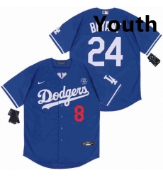 Youth Dodgers Front 8 Back 24 Kobe Bryant Blue Cool Base Stitched MLB Jersey