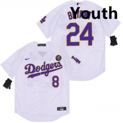 Youth Dodgers Front 8 Back 24 Kobe Bryant White Purple Cool Base Stitched MLB Jersey