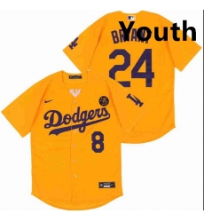 Youth Dodgers Front 8 Back 24 Kobe Bryant Yellow Cool Base Stitched MLB Jersey