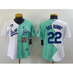 Youth Los Angeles Dodgers 22 Bad Bunny 2022 All Star White Green Split Stitched Jerseys 1