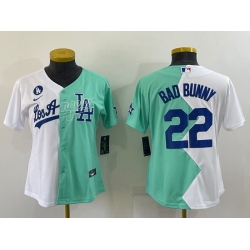 Youth Los Angeles Dodgers 22 Bad Bunny 2022 All Star White Green Split Stitched Jerseys