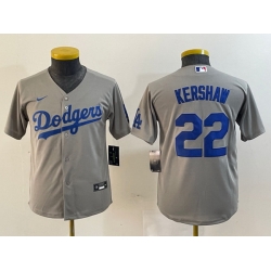 Youth Los Angeles Dodgers 22 Clayton Kershaw Grey Stitched Jersey