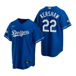 Youth Los Angeles Dodgers 22 Clayton Kershaw Royal 2020 World Series Champions Replica Jersey