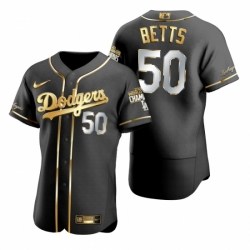 Youth Los Angeles Dodgers 50 Mookie Betts Black 2020 World Series Champions Gold Edition Jersey
