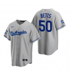 Youth Los Angeles Dodgers 50 Mookie Betts Gray 2020 World Series Champions Road Replica Jersey