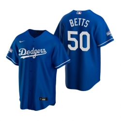 Youth Los Angeles Dodgers 50 Mookie Betts Royal 2020 World Series Champions Replica Jersey