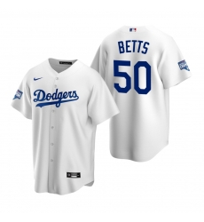 Youth Los Angeles Dodgers 50 Mookie Betts White 2020 World Series Champions Replica Jersey