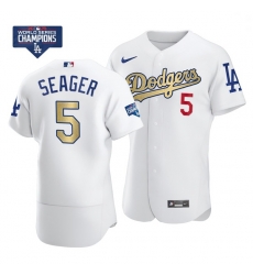 Youth Los Angeles Dodgers Corey Seager 5 Gold Program White Flex Base Stitched Jersey
