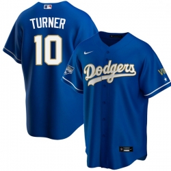 Youth Los Angeles Dodgers Justin Turner 10 Championship Gold Trim Blue Limited All Stitched Cool Base Jersey