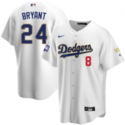 Youth Los Angeles Dodgers Kobe Bryant Championship Gold Trim White Limited All Stitched Flex Base Jersey