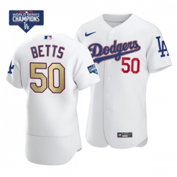 Youth Los Angeles Dodgers Mookie Betts 50 Gold Program Designed Edition White Flex Base Stitched Jersey