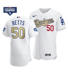 Youth Los Angeles Dodgers Mookie Betts 50 Gold Program White Flex Base Stitched Jersey