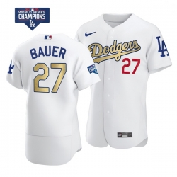 Youth Los Angeles Dodgers Trevor Bauer 27 Gold Program White Flex Base Stitched Jersey