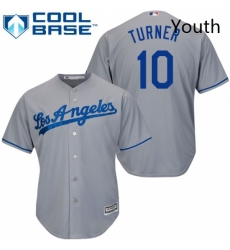 Youth Majestic Los Angeles Dodgers 10 Justin Turner Authentic Grey Road Cool Base MLB Jersey