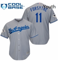 Youth Majestic Los Angeles Dodgers 11 Logan Forsythe Replica Grey Road 2017 World Series Bound Cool Base MLB Jersey 