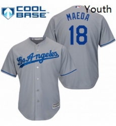 Youth Majestic Los Angeles Dodgers 18 Kenta Maeda Replica Grey Road Cool Base MLB Jersey