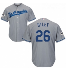 Youth Majestic Los Angeles Dodgers 26 Chase Utley Authentic Grey Road 2017 World Series Bound Cool Base MLB Jersey
