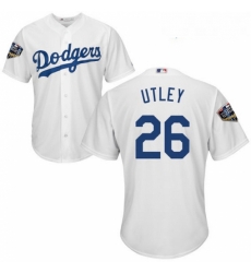 Youth Majestic Los Angeles Dodgers 26 Chase Utley Authentic White Home Cool Base 2018 World Series MLB Jersey
