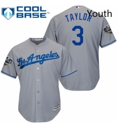 Youth Majestic Los Angeles Dodgers 3 Chris Taylor Authentic Grey Road Cool Base 2018 World Series MLB Jersey 