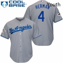 Youth Majestic Los Angeles Dodgers 4 Babe Herman Authentic Grey Road 2017 World Series Bound Cool Base MLB Jersey