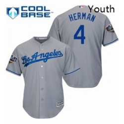 Youth Majestic Los Angeles Dodgers 4 Babe Herman Authentic Grey Road Cool Base 2018 World Series MLB Jersey