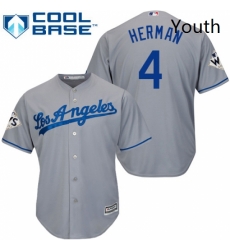 Youth Majestic Los Angeles Dodgers 4 Babe Herman Replica Grey Road 2017 World Series Bound Cool Base MLB Jersey