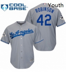Youth Majestic Los Angeles Dodgers 42 Jackie Robinson Replica Grey Road 2017 World Series Bound Cool Base MLB Jersey