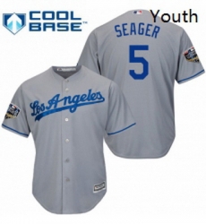 Youth Majestic Los Angeles Dodgers 5 Corey Seager Authentic Grey Road Cool Base 2018 World Series MLB Jersey