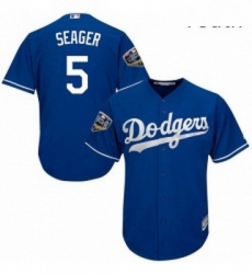 Youth Majestic Los Angeles Dodgers 5 Corey Seager Authentic Royal Blue Alternate Cool Base 2018 World Series MLB Jersey
