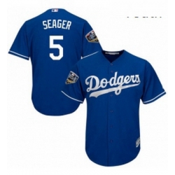 Youth Majestic Los Angeles Dodgers 5 Corey Seager Authentic Royal Blue Alternate Cool Base 2018 World Series MLB Jersey