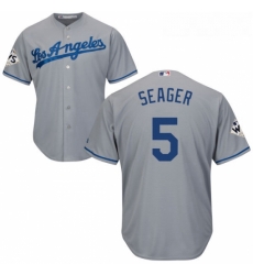 Youth Majestic Los Angeles Dodgers 5 Corey Seager Replica Grey Road 2017 World Series Bound Cool Base MLB Jersey