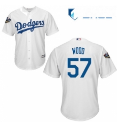 Youth Majestic Los Angeles Dodgers 57 Alex Wood Authentic White Home Cool Base 2018 World Series MLB Jersey 