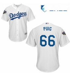 Youth Majestic Los Angeles Dodgers 66 Yasiel Puig Authentic White Home Cool Base 2018 World Series MLB Jersey