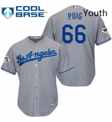 Youth Majestic Los Angeles Dodgers 66 Yasiel Puig Replica Grey Road 2017 World Series Bound Cool Base MLB Jersey