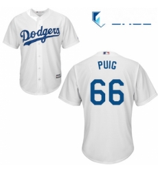 Youth Majestic Los Angeles Dodgers 66 Yasiel Puig Replica White Home Cool Base MLB Jersey