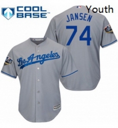 Youth Majestic Los Angeles Dodgers 74 Kenley Jansen Authentic Grey Road Cool Base 2018 World Series MLB Jersey