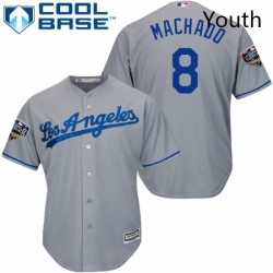 Youth Majestic Los Angeles Dodgers 8 Manny Machado Authentic Grey Road Cool Base 2018 World Series MLB Jersey 
