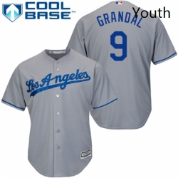 Youth Majestic Los Angeles Dodgers 9 Yasmani Grandal Authentic Grey Road Cool Base MLB Jersey