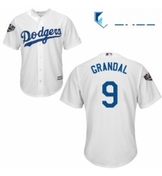 Youth Majestic Los Angeles Dodgers 9 Yasmani Grandal Authentic White Home Cool Base 2018 World Series MLB Jersey