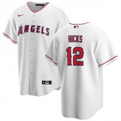 Men Los Angeles Angels 12 Aaron Hicks White Cool Base Stitched Jersey