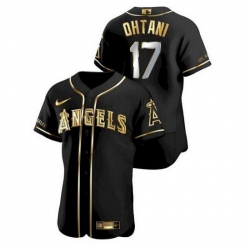 Men Los Angeles Angels 17 Shohei Ohtani Black Gold Stitched MLB Flex Base Nike Jersey