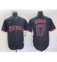 Men Los Angeles Angels 17 Shohei Ohtani Black Red Cool Base Stitched Jersey